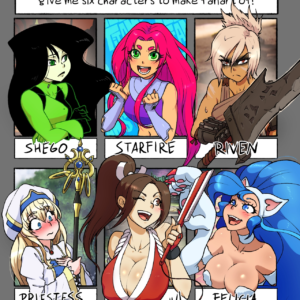sixfanarts shego starfire riven priestess mai shiranui and felicia