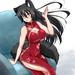kemonomimi girl in a red qipao
